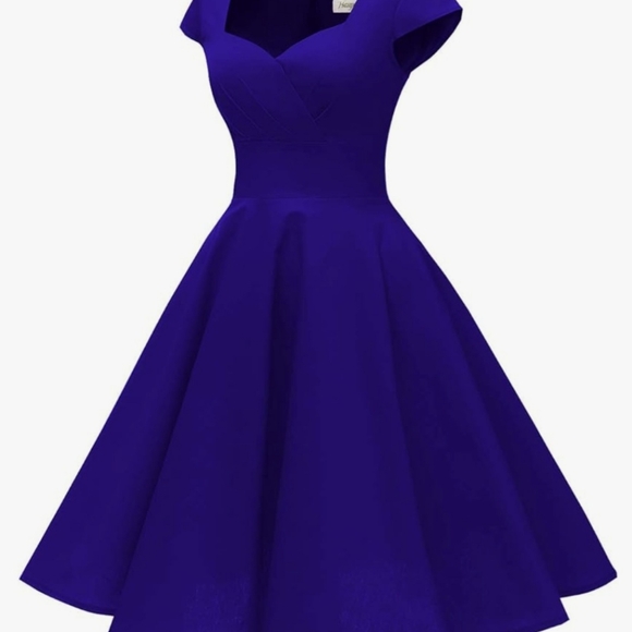 NWOT Hanpceirs Cap Sleeve 1950s Retro Cocktail Swing Dress, SZ MED, ROYAL BLUE - Picture 3 of 8